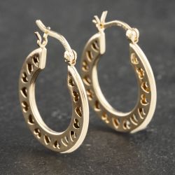 Second Hand Yellow Gold 20mm Cut Out Hearts Hoop Earrings 41173145