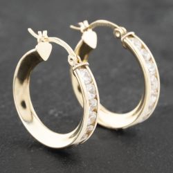 Second Hand 9ct Yellow Gold 22mm Cubic Zirconia Channel Set Hoop Earrings 41173146