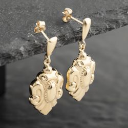 Second Hand 9ct Yellow Gold 32mm Scalloped Heart Shape Dropper Earrings 41173148