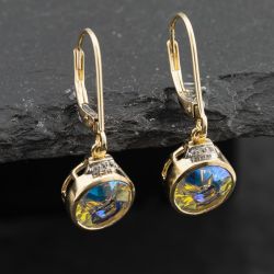 Second Hand 9ct Yellow Gold Mystic Topaz & White Topaz Circular 28mm Dropper Earrings 41173155