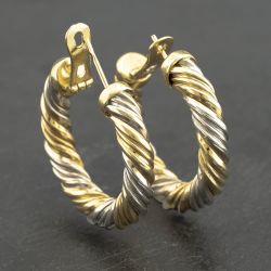 Second Hand 9ct Two Colour Gold 28mm Twist Hoop Earrings 41173165