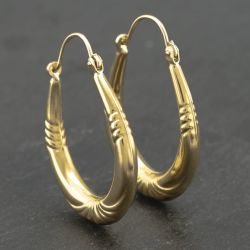 Second Hand Yellow Gold 27mm Oval Patterned Creole Earrings 41173170