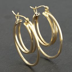Second Hand 9ct Yellow Gold 27.5mm Triple Hoop Earrings 41173173