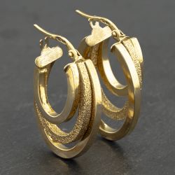 Second Hand 9ct Yellow Gold 25mm Triple Oval Creole Earrings 41173174