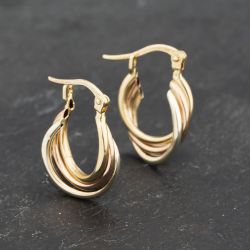 Second Hand Three Colour Gold 17mm Triple Crossover Creole Earrings 41173204