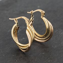 Second Hand Three Colour Gold 21mm Triple Crossover Creole Earrings 41173205