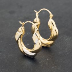 Second Hand Yellow Gold 23mm Embossed Creole Earrings 41173209