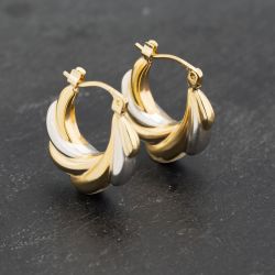 Second Hand Two Colour Gold 18mm Patterned Creole Earrings 41173211