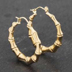 Second Hand Yellow Gold 26.5mm Bamboo Hoop Earrings 41173227