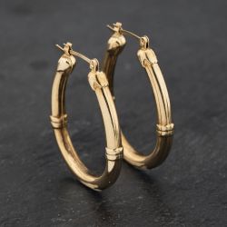 Second Hand Yellow Gold 32mm Oval Creole Earrings 41173277