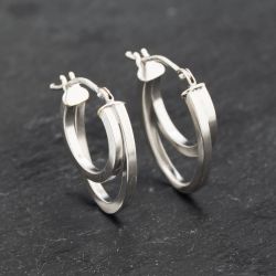 Second Hand 9ct White Gold 17mm Double Loop Creole Earrings 41173283