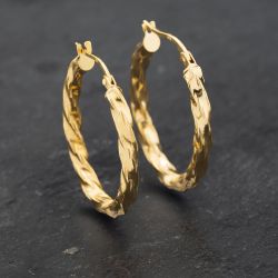 Second Hand Yellow Gold 30mm Oval Twist Hoop Earrings 41173291