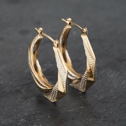 Second Hand Two Colour Gold 25mm Hexagon Pattern Creole Earrings 41173293