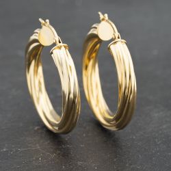 Second Hand 9ct Yellow Gold 30mm Twist Hoop Earrings 41173303