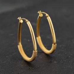 Second Hand 18ct Yellow Gold 33mm Mesh Effect & Polished Creole Earrings 41173308