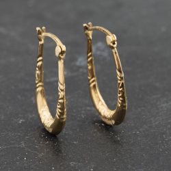 Second Hand Yellow Gold 23.5mm Oval Patterned Creole Earrings 41173338