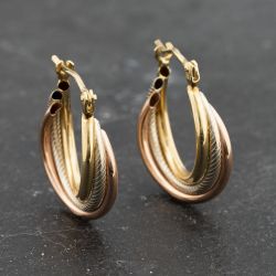Second Hand Three Colour Gold 22mm Twist Crossover Creole Earrings 41173341