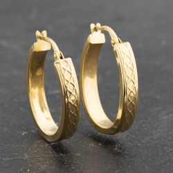 Second Hand Yellow Gold 25mm Oval Celtic Pattern Creole Earrings 41173347