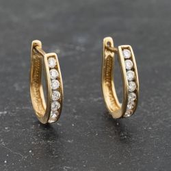 Second Hand 9ct Yellow Gold 12.5mm Cubic Zirconia Channel Set Leverback Earrings 41173351