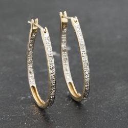 Second Hand 9ct Yellow Gold 28mm Diamond Oval Creole Earrings 41173354