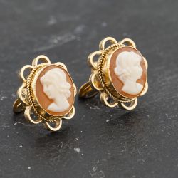 Second Hand 9ct Yellow Gold 13mm Cameo Stud Earrings 41173382
