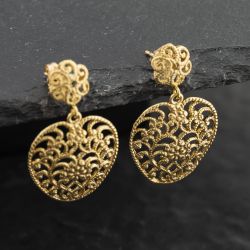 Second Hand 9ct Yellow Gold 27mm Filigree Dropper Earrings 41173384
