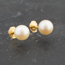 Second Hand Yellow Gold 8.5mm Cultured Pearl Stud Earrings 41173386