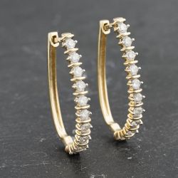 Second Hand 9ct Yellow Gold 25mm Diamond Ten Stone Hoop Earrings 41173391
