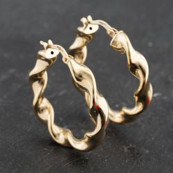 Second Hand 9ct Yellow Gold 27mm Twisted Hoop Earrings 41173406