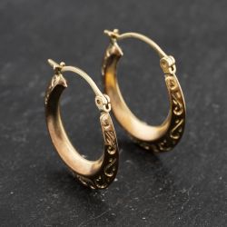Second Hand Yellow Gold 19mm Swirls Pattern Hoop Earrings 41173421