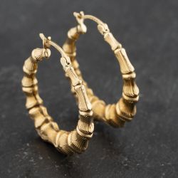Second Hand Yellow Gold 28.5mm Bamboo Creole Earrings 41173433