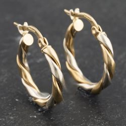 Second Hand 9ct Two Colour Gold 3.5mm Twist Hoop Earrings 41173448