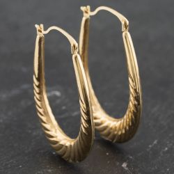 Second Hand Yellow Gold 32mm Oval Patterned Creole Earrings 41173456