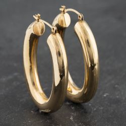 Second Hand 9ct Yellow Gold 38.5mm Oval Chunky Tube Hoop Earrings 41173459