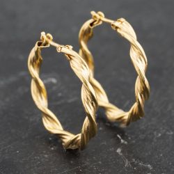 Second Hand 9ct Yellow Gold 21.5mm Twist Hoop Earrings 41173466