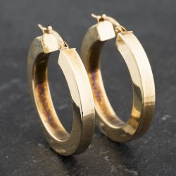 Second Hand 9ct Yellow Gold 30mm Plain Hoop Earrings 41173476