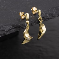 Second Hand 9ct Yellow Gold 28mm 0.03ct Brilliant Cut Diamond Twist Dropper Earrings 41173483