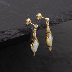 Second Hand 9ct Yellow Gold 29mm Synthetic Stone Opal Dropper Earrings 41173487