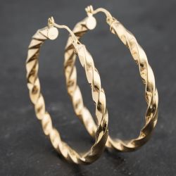 Second Hand 9ct Yellow Gold 47mm Large Twist Hoop Earrings 41173497