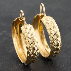 Second Hand 9ct Yellow Gold 27mm Diamond Cut Pattern Hoop Earrings 41173509