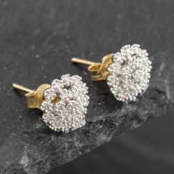 Second Hand Yellow Gold 17mm Diamond Cluster Stud Earrings 41173519