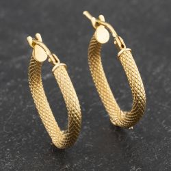 Second Hand Yellow Gold 17mm Mesh Pattern Hoop Earrings 41173524