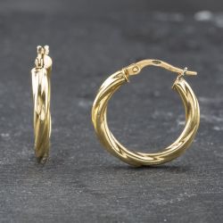Second Hand Yellow Gold 21mm Twist Hoop Earrings 41173539