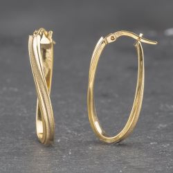 Second Hand Yellow Gold 27mm Long Oval Twist Creole Earrings 41173551