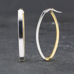 Second Hand 9ct Two Colour Gold 42.3mm Long Oval Creole Earrings 41173553
