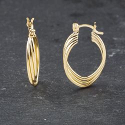 Second Hand Yellow Gold 25mm Triple Creole Earrings 41173558