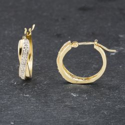 Second Hand 9ct Yellow Gold 15.8mm Diamond Hoop Earrings 41173560