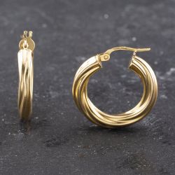 Second Hand 9ct Yellow Gold 22.3mm Twist Hoop Earrings 41173561