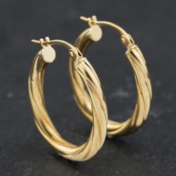 Second Hand Yellow Gold 25mm Twisted Creole Earrings 41173570