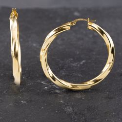 Second Hand 9ct Yellow Gold 42mm Large Twist Hoop Earrings 41173579